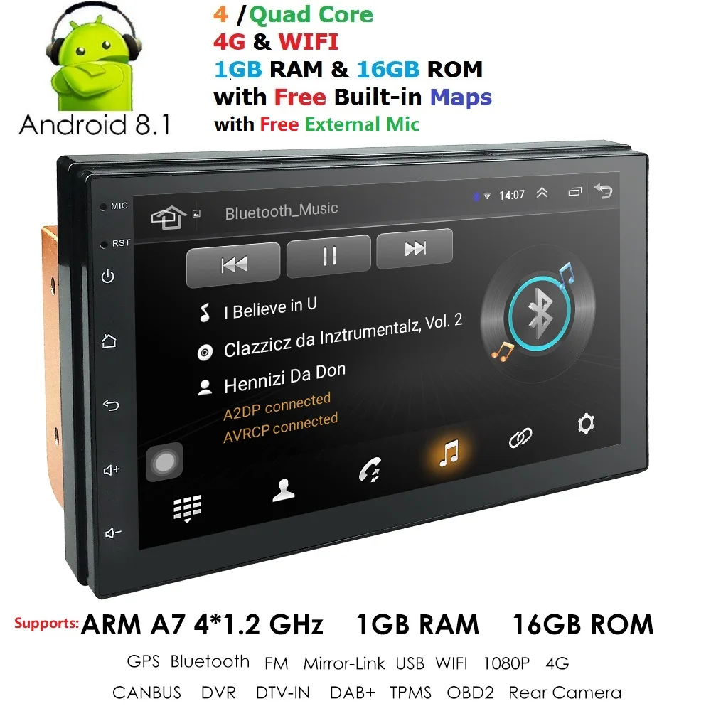 

2din android8.1 car radio auto Bluetooth single din multimedia player universal GPS Navigation 1024*600 swc dab tpms usb map mic