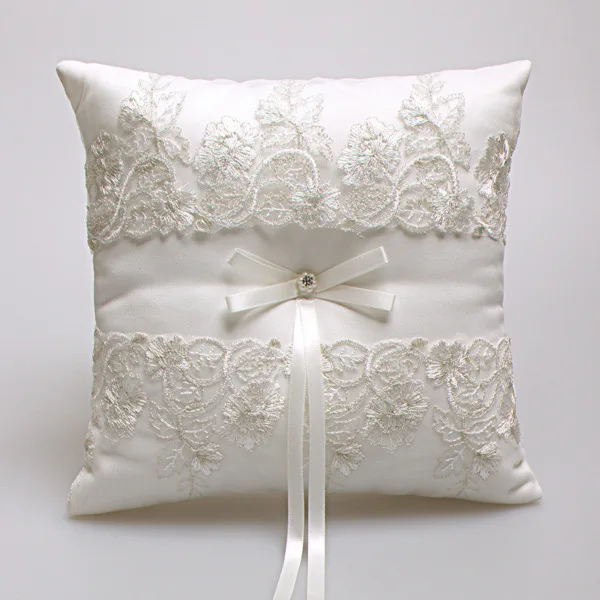 Image Western Style Elegant  Lace Rose Ivory Romantic Wedding Favors Gift Ring Pillow Cushion Wedding Decor Ring Bearer Ring Holder