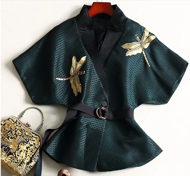 2019 spring new v-neck collar dragonfly pattern embroidery gold thread Embroidery beading belt Bats sleeve jacket wj119
2019 spring new v-neck collar dragonfly pattern embroidery gold thread Embroidery beading belt Bats sleeve jacket wj119