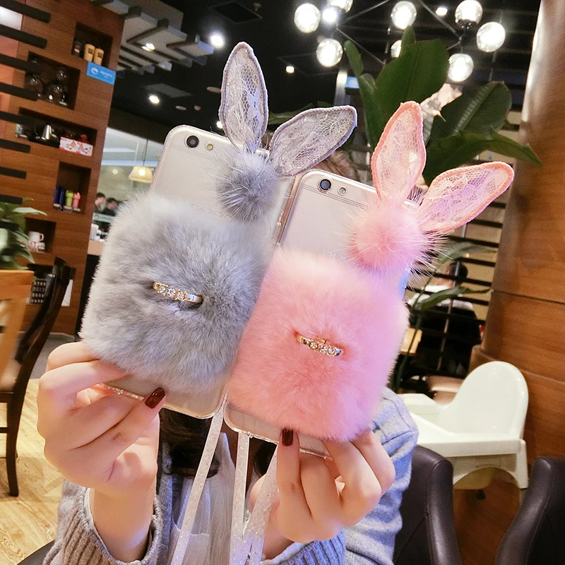 For iPhone 5 SE 6 6S Plus 7 8 Plus X 10 Xs Max XR Cute lace eye buckle Rabbit fur soft phone case cover Lanyard
For iPhone 5 SE 6 6S Plus 7 8 Plus X 10 Xs Max XR Cute lace eye buckle Rabbit fur soft phone case cover Lanyard