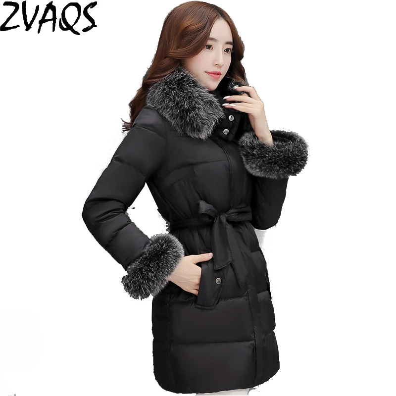 New Fashion Women's Winter Down Jackets and Coats Thick Overcoat Real Fox Fur Collar Hooded Slim Female Plus Size Parka YM475 | Женская