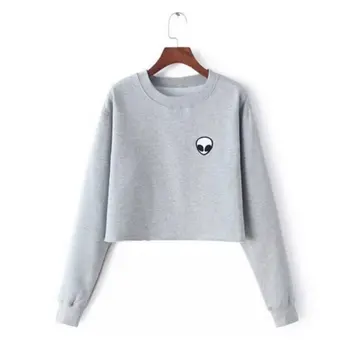 Sweatshirt Autumn Winter Fleece Hoodie Grey Black Cotton Long Sleeve Crewneck Tops Nancy Alien Patch Embroidery Cropped
Sweatshirt Autumn Winter Fleece Hoodie Grey Black Cotton Long Sleeve Crewneck Tops Nancy Alien Patch Embroidery Cropped