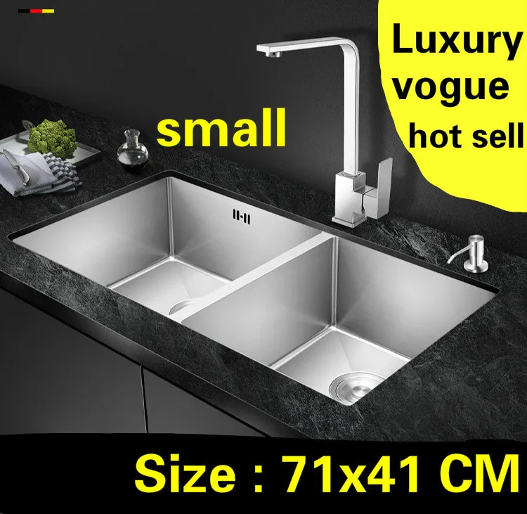 

Free shipping Apartment luxury kitchen manual sink double groove do the dishes 304 stainless steel mini hot sell 710x410 MM