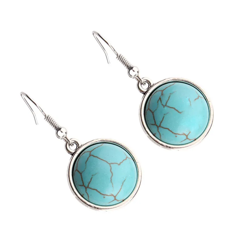 Image 10pcs lot PROMOTION Round Turquoise Tibetan Biue Vintage Drop Fashion Earrings Gift For Women Jewelry F2502