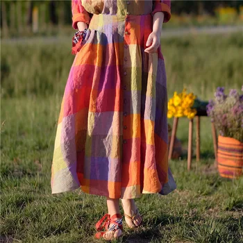 One Pure Flax Yarn Dyed Colourful Lattice Waist Bouffancy Single Row Buckle Restore Ancient Ways Half-body Skirt Pleated h190522
One Pure Flax Yarn Dyed Colourful Lattice Waist Bouffancy Single Row Buckle Restore Ancient Ways Half-body Skirt Pleated h190522