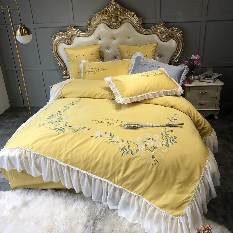 Yellow White Pink Gray Washed Silk Cotton Flowers Embroidery Princess Bedding Set Duvet Cover Bed sheet Fitted Sheet Pillowcases
Yellow White Pink Gray Washed Silk Cotton Flowers Embroidery Princess Bedding Set Duvet Cover Bed sheet Fitted Sheet Pillowcases
