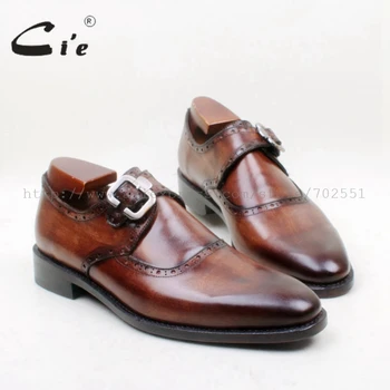 

cie Round Toe 100% Genuine Calf Leather Single Monk Straps Goodyear Welted Men's Shoe Hand-Painted Brown Leather Outsole Ms148