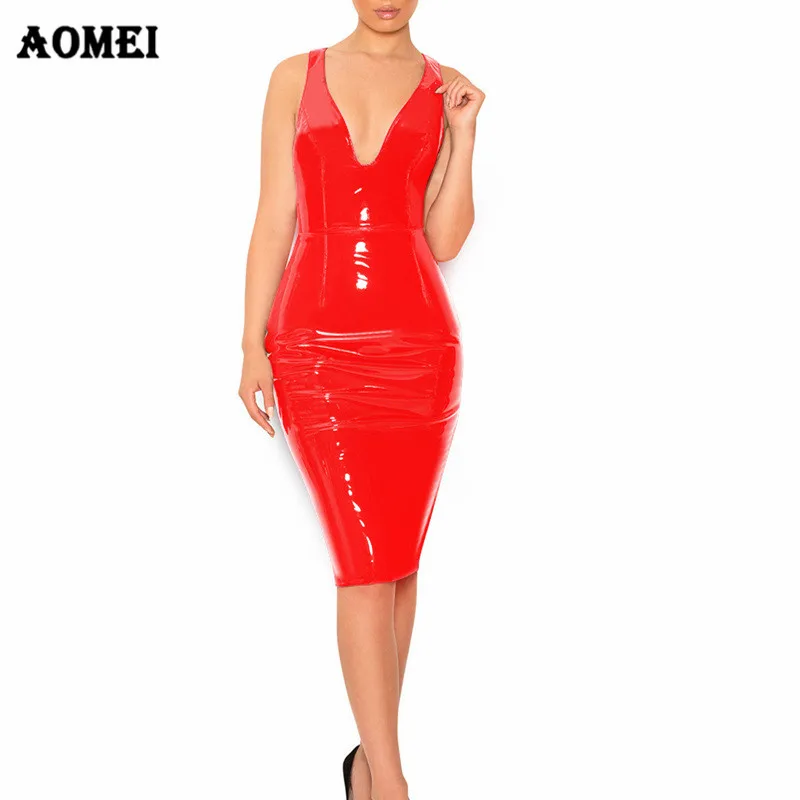 Women Sexy Backless PVC Clubwear Tight Dress Deep V Neck 2019 Black Red Wet Look Bodycon Faux Leather Party Wear Sheath Dresses
Women Sexy Backless PVC Clubwear Tight Dress Deep V Neck 2019 Black Red Wet Look Bodycon Faux Leather Party Wear Sheath Dresses