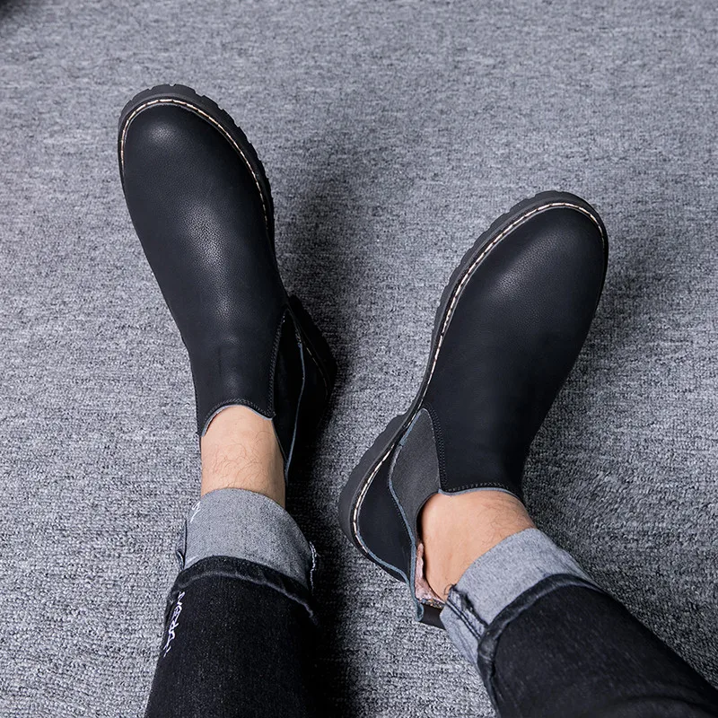 Мужские зимние ботинки Челси черные теплые из спилка на меху размер 37 45|Ботинки