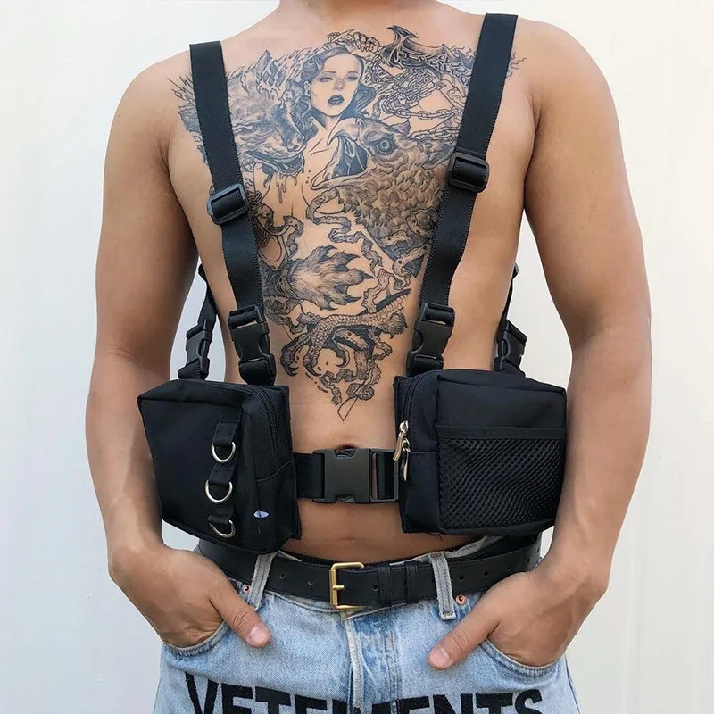

Men Tactical Functional Vest Hip-Hop Streetwear Bag Harness Chest Rig Bag Unisex Oxford Two Pockets Women Waist Fanny Pack 501