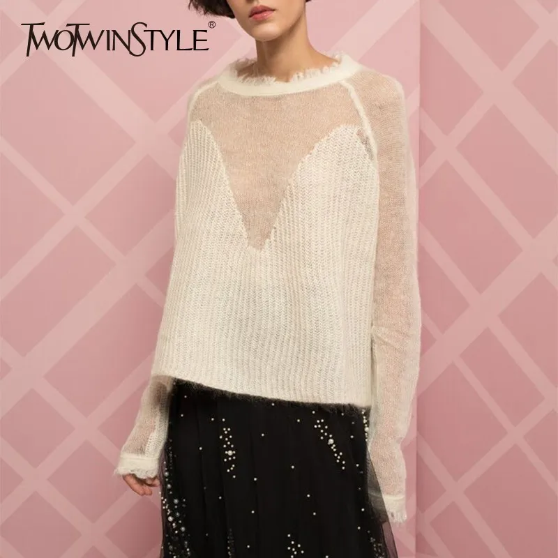 TWOTWINSTYLE Mohair Sweater For Women Top Long Sleeve Perspective Tassel Knitting Pullover Top Female 2019 Spring Korean New
TWOTWINSTYLE Mohair Sweater For Women Top Long Sleeve Perspective Tassel Knitting Pullover Top Female 2019 Spring Korean New