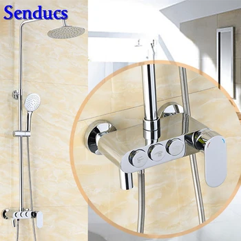 Senducs Chrome Shower Set with Fashion Three Button Bathroom Shower System of High Quality Brass Bath Shower Sets 
Senducs Chrome Shower Set with Fashion Three Button Bathroom Shower System of High Quality Brass Bath Shower Sets