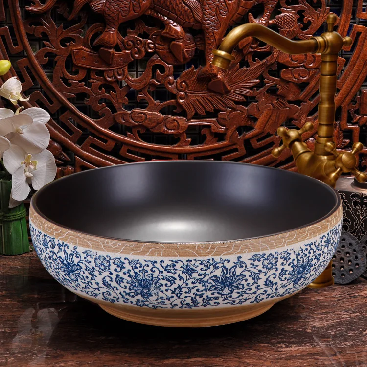 Europe Vintage Style Ceramic Art Basin Sinks Counter Top Wash Basin Bathroom Vessel Sinks vanities antique ceramic wash basin (1)