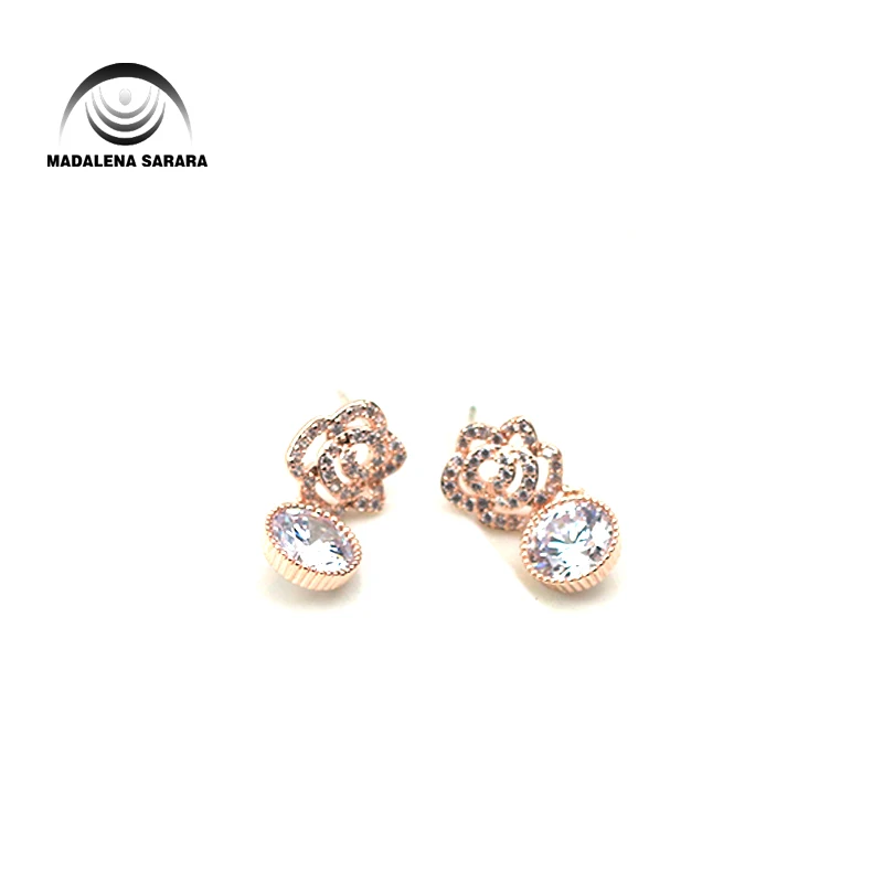 MADALENA SARARA S925 игла висячие серьги фианит AAAA и Кристалл инкрустированные розы Стиль