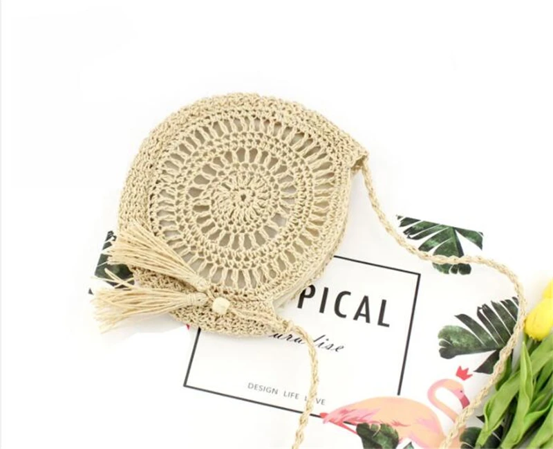 Hollow Woven Crossbody Straw Bag - Round Tassel Summer Messenger Bag 5