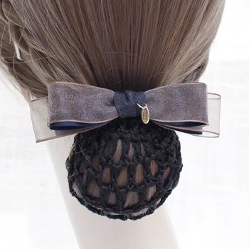 

High-grade Handmade Fabric Yarn Bow Hairpin Professional Nurse Stewardess Hotel Hair Net Pocket Bows Clips Bun Snood Accessories