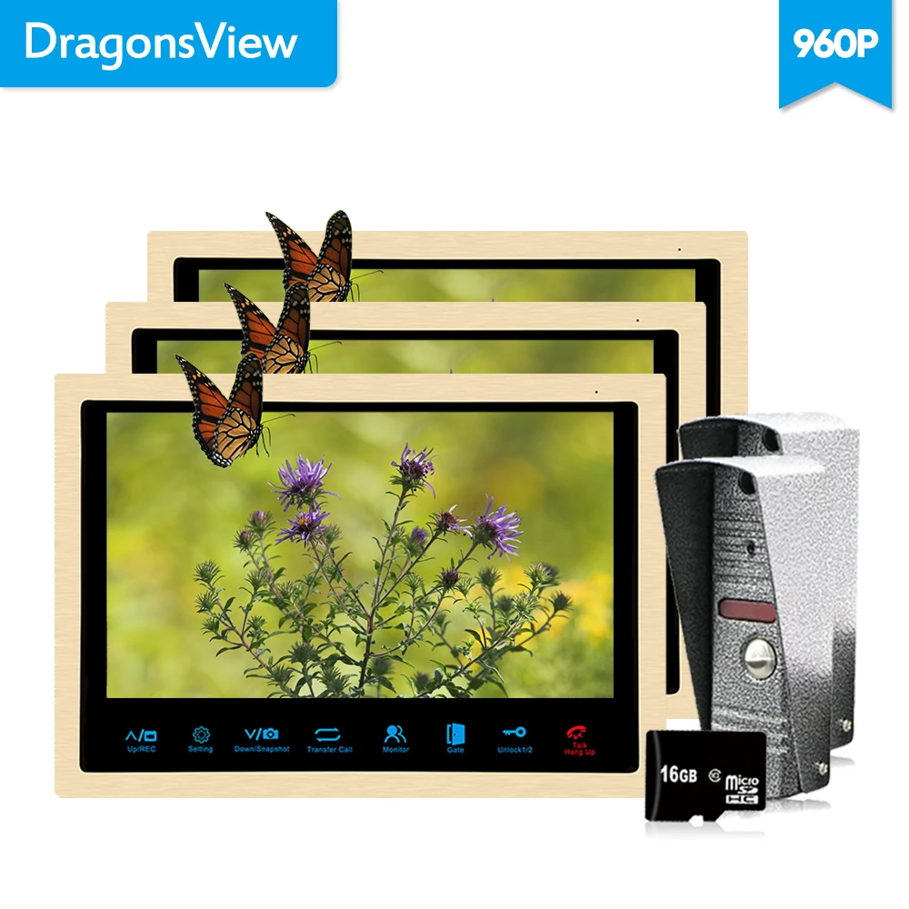 

Dragonsview 960P Doorbell Color Video Door Phone Intercom Doorbell System 10 Inch Monitor 3V2 Gold Motion Sensor AHD HD Picture