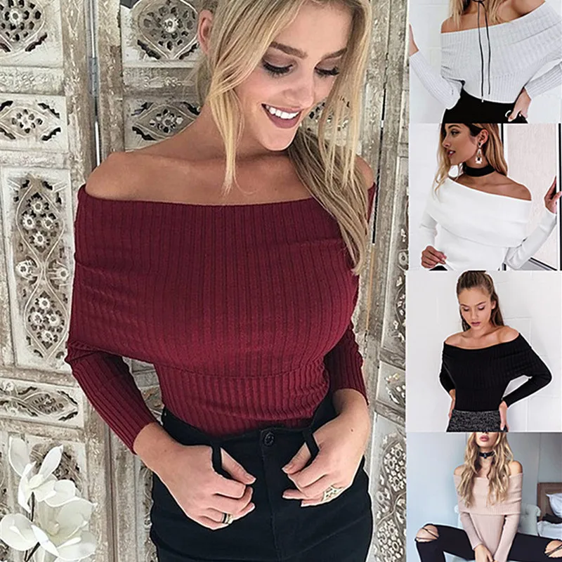 Sexy Off Shoulder Sweaters 2016 Women Basic Pullover Thin Slim Sweaters Plus Size Women Clothing
Sexy Off Shoulder Sweaters 2016 Women Basic Pullover Thin Slim Sweaters Plus Size Women Clothing
