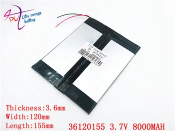 Tablet with built-36120155 3.7V 8000mAH NTC Polymer lithium ion / Li-ion battery for tablet pc,GPS,cell phone,speaker,power bank
Tablet with built-36120155 3.7V 8000mAH NTC Polymer lithium ion / Li-ion battery for tablet pc,GPS,cell phone,speaker,power bank