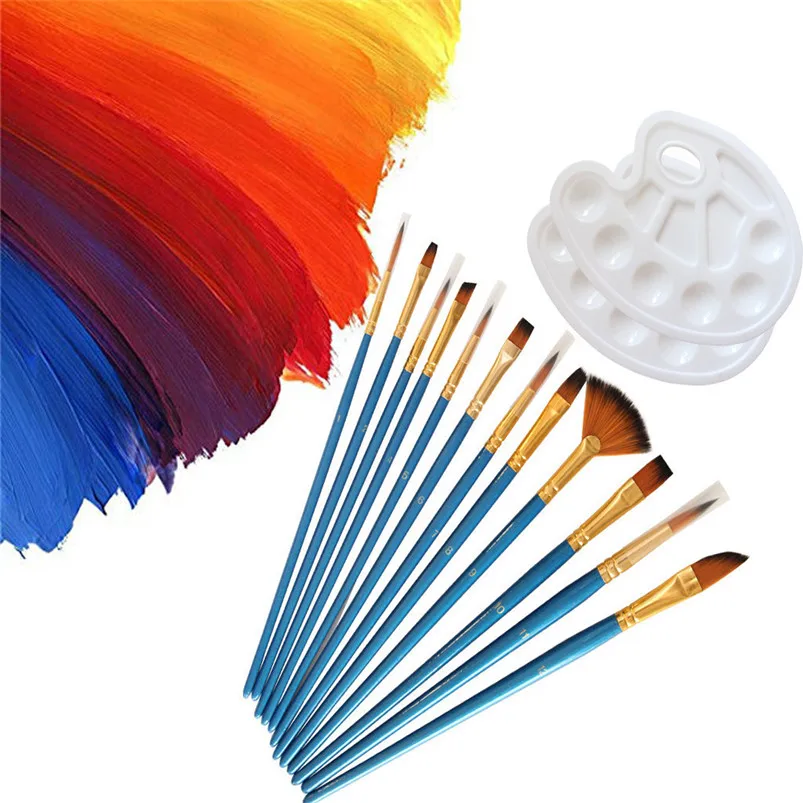 Artist Paint Brushes 12 Pieces Nylon Hair Brush Set With 2 Piece Paint Tray Pale lastic handle and metal tube H01
Artist Paint Brushes 12 Pieces Nylon Hair Brush Set With 2 Piece Paint Tray Pale lastic handle and metal tube H01
