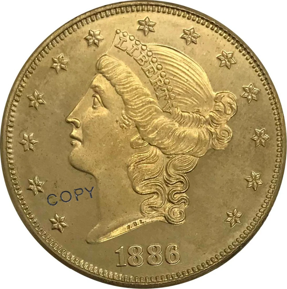 1886 United States 20 Twenty Dollars Liberty Head Double Eagle with motto Gold coin Brass Collectibles Copy Coin
1886 United States 20 Twenty Dollars Liberty Head Double Eagle with motto Gold coin Brass Collectibles Copy Coin