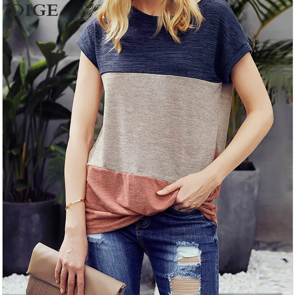 2019 Fashion New Women's T-shirt Summer Three-color Contrast Design Oblique Collar Loose Tee Tops Short-sleeved Casual Female
2019 Fashion New Women's T-shirt Summer Three-color Contrast Design Oblique Collar Loose Tee Tops Short-sleeved Casual Female