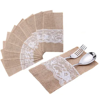 Natural Burlap Lace Silverware Napkin Holder Knife Fork Cutlery Pouch Tableware Utensils Bag for Rustic Wedding Party Bridal Bab
Natural Burlap Lace Silverware Napkin Holder Knife Fork Cutlery Pouch Tableware Utensils Bag for Rustic Wedding Party Bridal Bab