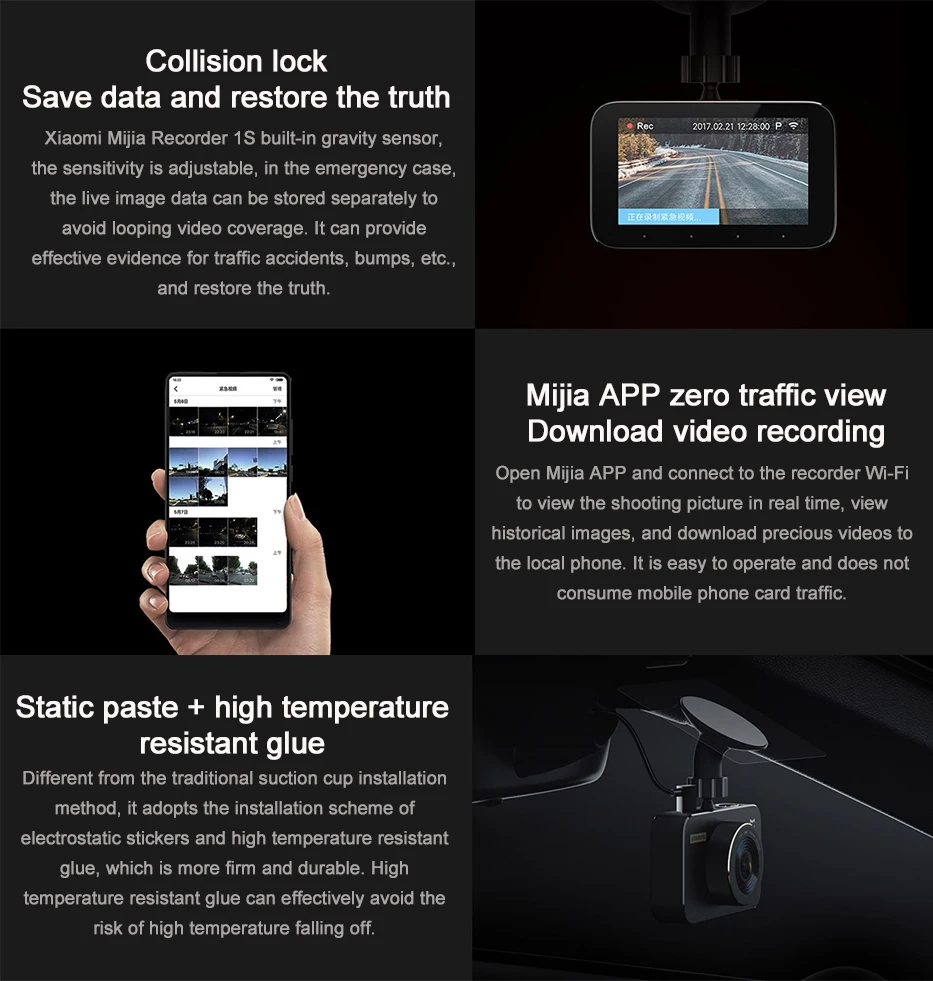 Original Xiaomi Mijia Carcorder 1S Smart DVR Car Driving Camera Recorder F1.8 1080P 160 Degree Wide Angle 3 Inch HD Screen (3)