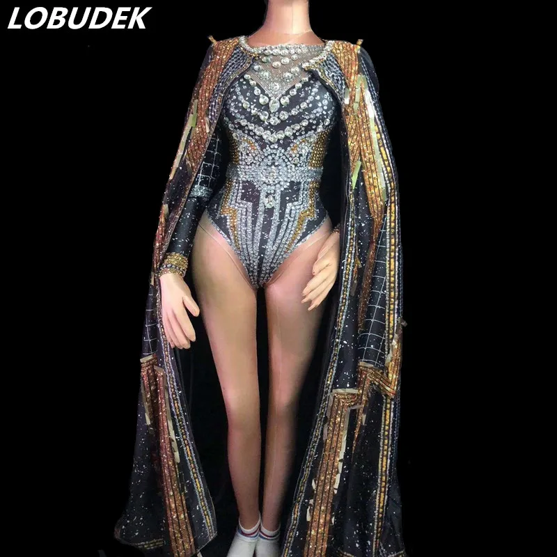 High-end Women Nightclub Clothing Colorful Rhinestones Bodysuit Long Cloak Sexy Bar Party Prom Model Catwalk Show Stage Costume
High-end Women Nightclub Clothing Colorful Rhinestones Bodysuit Long Cloak Sexy Bar Party Prom Model Catwalk Show Stage Costume
