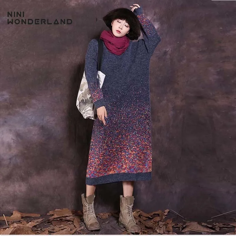 NINI WONDERLAND осень зима градиентный цвет вязанный пуловер свитер платья для женщин