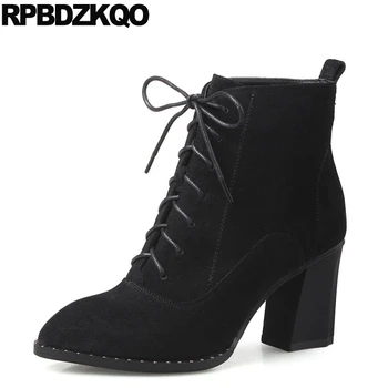 Lace Up Military Black Ankle Short Shoes Suede Chunky Genuine Leather Luxury Booties Rivet Pointed Toe Combat Stud Brand Women
Lace Up Military Black Ankle Short Shoes Suede Chunky Genuine Leather Luxury Booties Rivet Pointed Toe Combat Stud Brand Women
