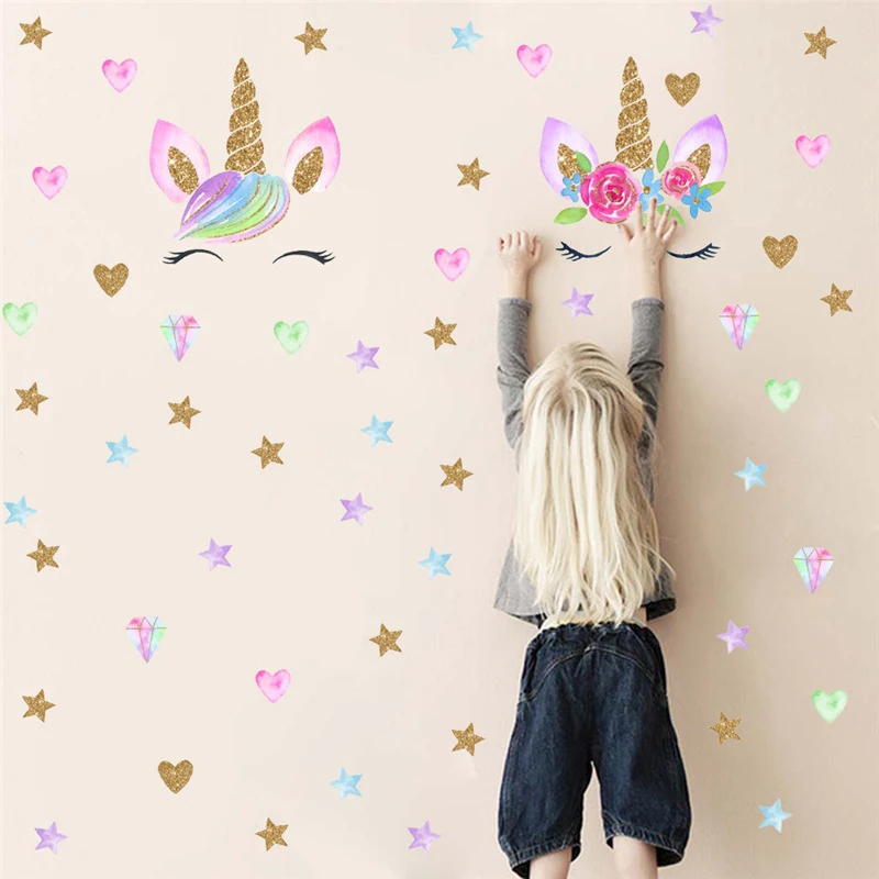 MAIYU Colorful Unicorn Wall Decal Fairy Castle Wall Stickers with Rainbow Sun Stars Birthday Christmas Gifts for Girls Bedroom Nursery Home Decor