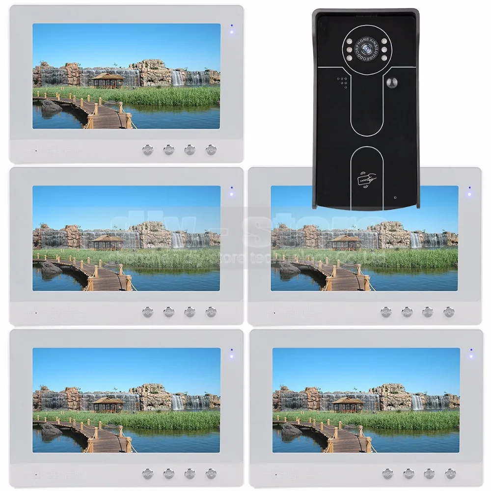 DIYSECUR 10 inch Video Door Phone Video Intercom Doorbell Home Security System RFID Camera IR Night Vision 1 Camera 5 Monitors
DIYSECUR 10 inch Video Door Phone Video Intercom Doorbell Home Security System RFID Camera IR Night Vision 1 Camera 5 Monitors