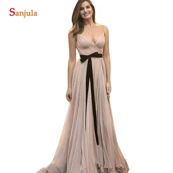 Sexy V-neck Bridesmaid Dresses Spaghetti Straps Pleated Party Gowns With Black Sash Elegant Wedding Guest Dresss Formal BY14
Sexy V-neck Bridesmaid Dresses Spaghetti Straps Pleated Party Gowns With Black Sash Elegant Wedding Guest Dresss Formal BY14