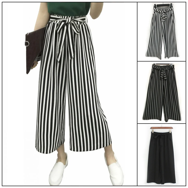 2019 Spring Summer Women Fashion Office Loose Leg Pants Strip Ankle-Length Feminina High Elastic Waist Bowknot Belt Casual Pants
2019 Spring Summer Women Fashion Office Loose Leg Pants Strip Ankle-Length Feminina High Elastic Waist Bowknot Belt Casual Pants
