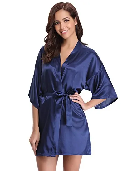 Women Silk Satin Short Night Robe Solid Kimono Robe Fashion Bath Robe Sexy Bathrobe Peignoir Femme Wedding Bride Bridesmaid Robe 128