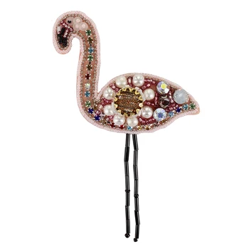 

Beaded Crystal Crane Birds Patches Brooches Embroidery Badges Rhinestones Applique for Clothes Stocking Decorated 10pieces