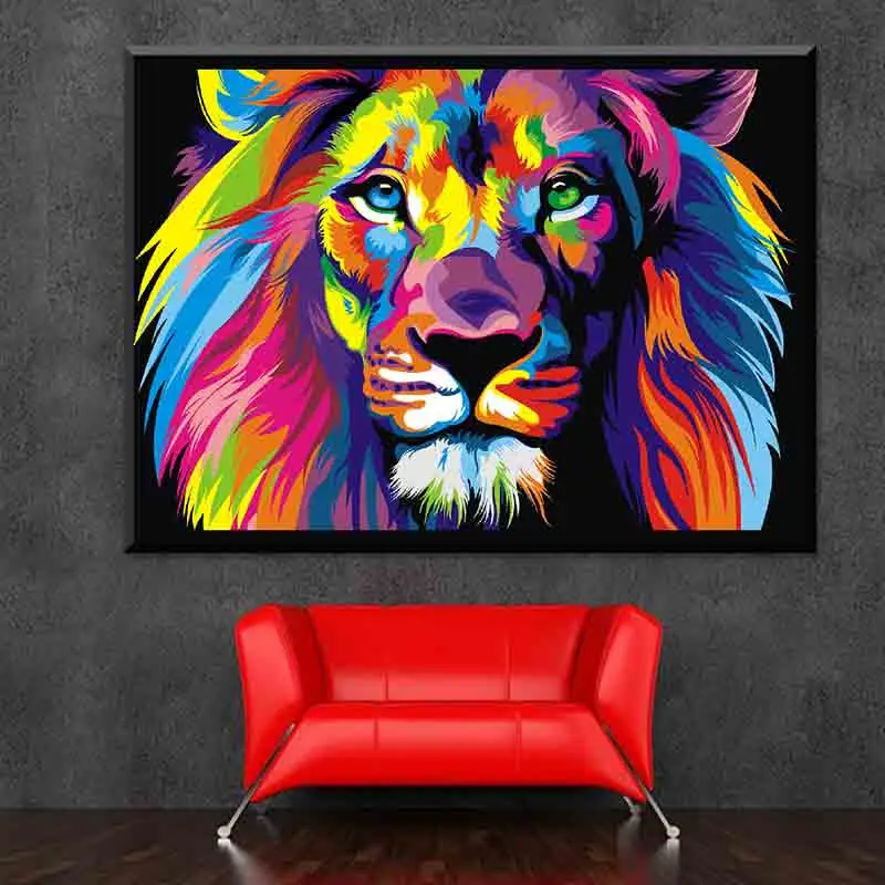 Фото Colorful Abstract Lion Picture Painting & Calligraphy By Numbers Coloring Number Bedroom Home Decoration | Дом и сад