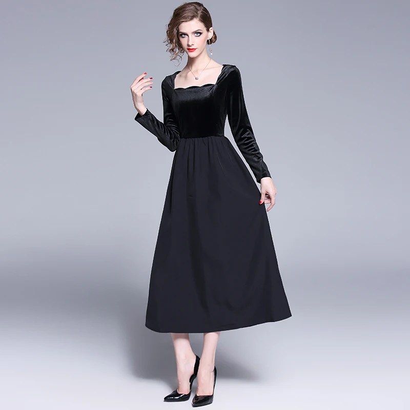 Runway Square Collar Long Sleeve Robe Femme Velvet Patchwork A-line Vintage Long Dress Women Dresses Casual Evening Party Dress
Runway Square Collar Long Sleeve Robe Femme Velvet Patchwork A-line Vintage Long Dress Women Dresses Casual Evening Party Dress
