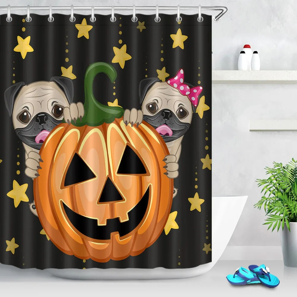 LB Halloween Pumpkin Two Cartoon Pug Dogs Star Black Shower Curtain Funny Waterproof Bathroom Fabric For Kids Boy Bathtub Decor
LB Halloween Pumpkin Two Cartoon Pug Dogs Star Black Shower Curtain Funny Waterproof Bathroom Fabric For Kids Boy Bathtub Decor