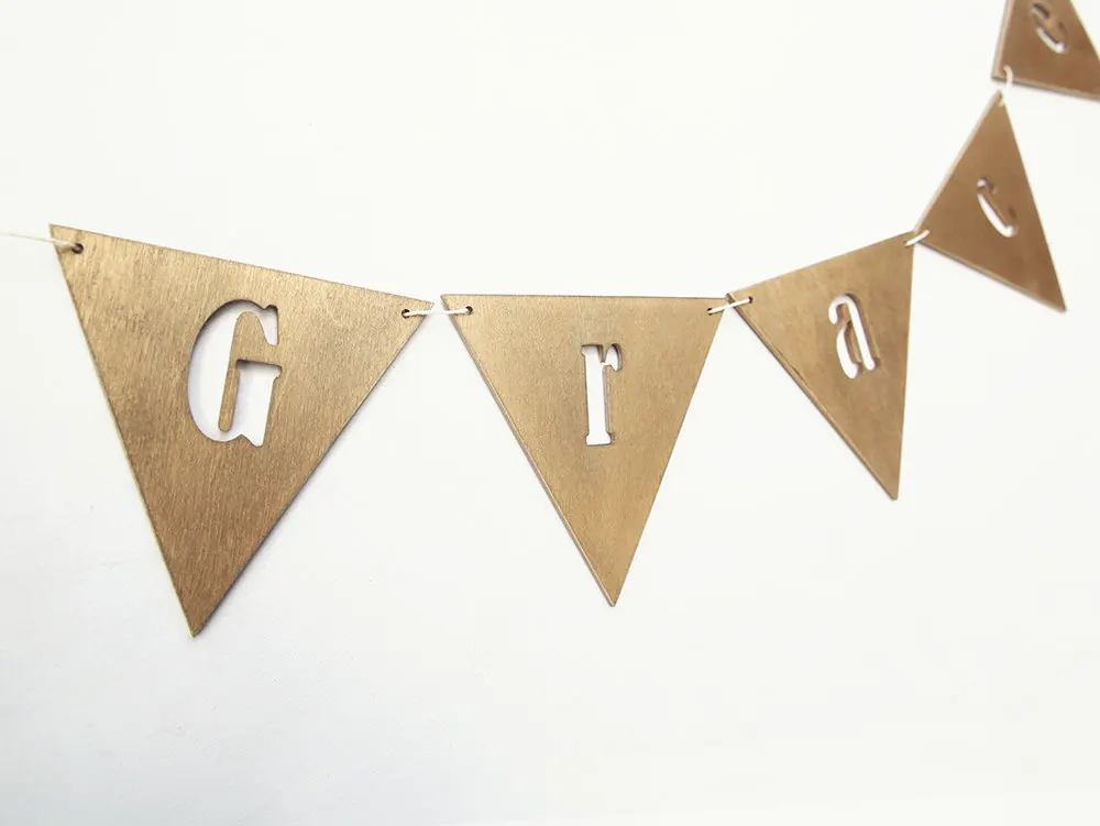 Gold wooden name banner - vintage personalised garland bunting flag nursery baby room birthday home decoration
Gold wooden name banner - vintage personalised garland bunting flag nursery baby room birthday home decoration