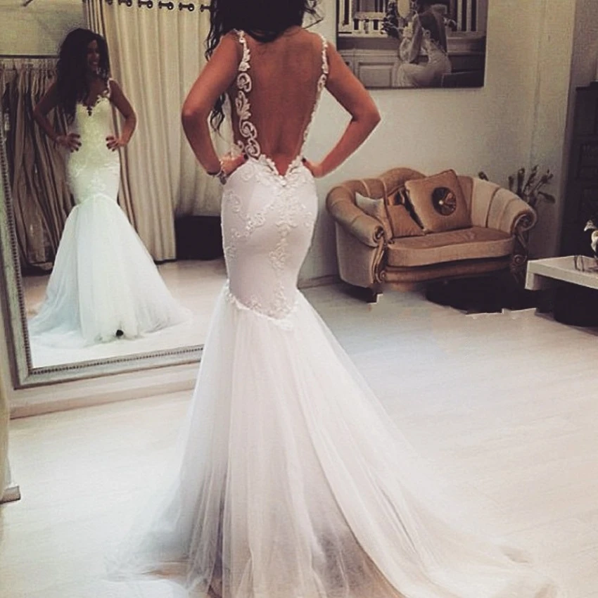 Sexy Backless Ivory Lace Mermaid Wedding Dresses Beaded Tulle Backless Wedding Gown Bridal Bride Dress Robe de casamento
Sexy Backless Ivory Lace Mermaid Wedding Dresses Beaded Tulle Backless Wedding Gown Bridal Bride Dress Robe de casamento
