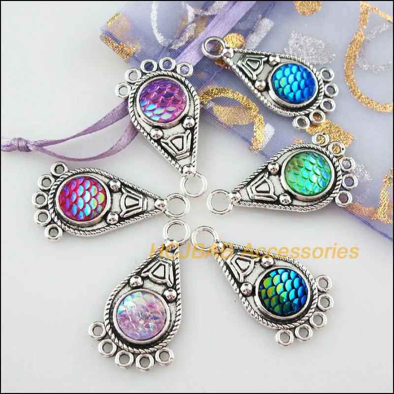 12Pcs Tibetan Silver Scales Teardrop Mixed Resin Charms Pendant Connectors 19x35mm
12Pcs Tibetan Silver Scales Teardrop Mixed Resin Charms Pendant Connectors 19x35mm