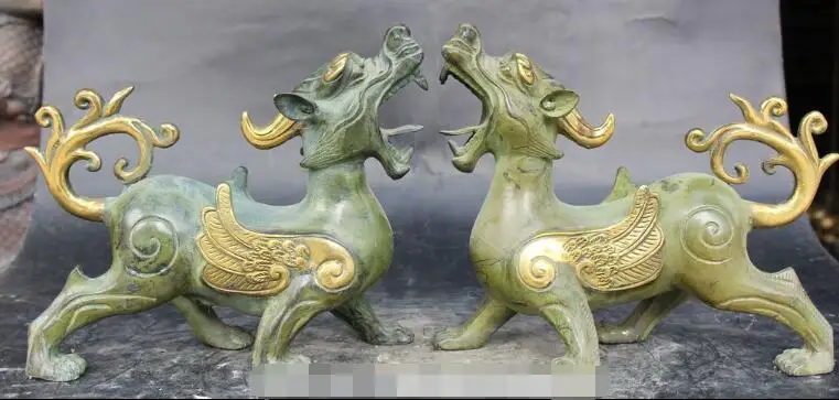 S01123 10" China Fengshui Bronze Gilt Pixiu Qilin Unicorn Beast Fu Foo Dog Pair Statue B0403
S01123 10" China Fengshui Bronze Gilt Pixiu Qilin Unicorn Beast Fu Foo Dog Pair Statue B0403