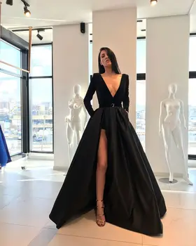 Black Muslim Evening Dresses 2019 A-line V-neck Long Sleeves Slit Sexy Islamic Dubai Saudi Arabic Long Evening Gown Prom Dress
Black Muslim Evening Dresses 2019 A-line V-neck Long Sleeves Slit Sexy Islamic Dubai Saudi Arabic Long Evening Gown Prom Dress