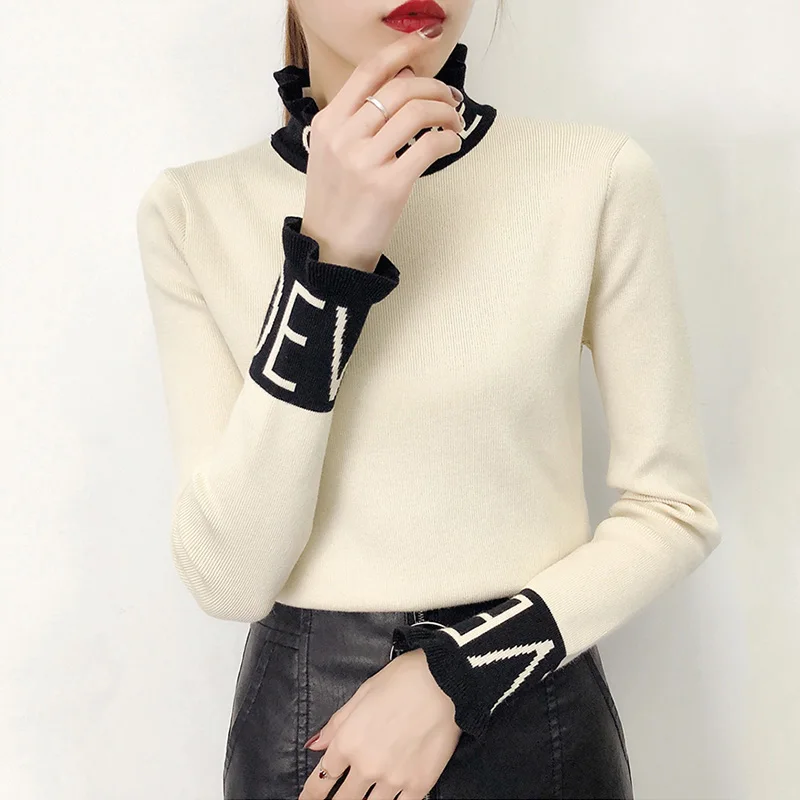 2019 Korean version Autumn Winter Women turtleneck sweater Letter Printed Bell sleeve Sweaters aa1035
2019 Korean version Autumn Winter Women turtleneck sweater Letter Printed Bell sleeve Sweaters aa1035