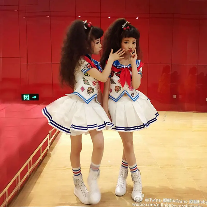 

Children's jazz dance costumes girls cheerleading performance costumes pettiskirt red scarf chorus suit small navy