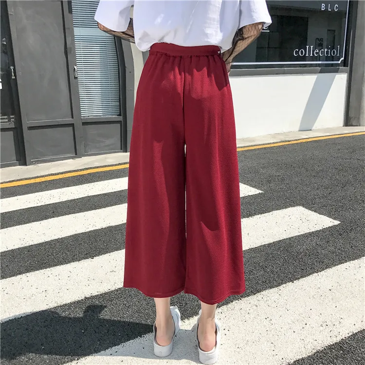 Plus Size - Casual Elastic Waist Loose Wide Leg Pants Preppy Style Trousers Female Palazzo Pants (Us 18W-20W)