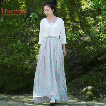 Hisenky 2019 Summer Hanfu Dress Ethnic Chinese Style Chiffon Long Dresses Contrast Floral Dress Lady's Elegent Dress Vestidos
Hisenky 2019 Summer Hanfu Dress Ethnic Chinese Style Chiffon Long Dresses Contrast Floral Dress Lady's Elegent Dress Vestidos