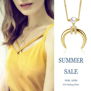 925 Sterling Silver with Zirconia and Fake Pearls with Design Horn Pendant Necklace for Women Fine Jewelry
925 Sterling Silver with Zirconia and Fake Pearls with Design Horn Pendant Necklace for Women Fine Jewelry